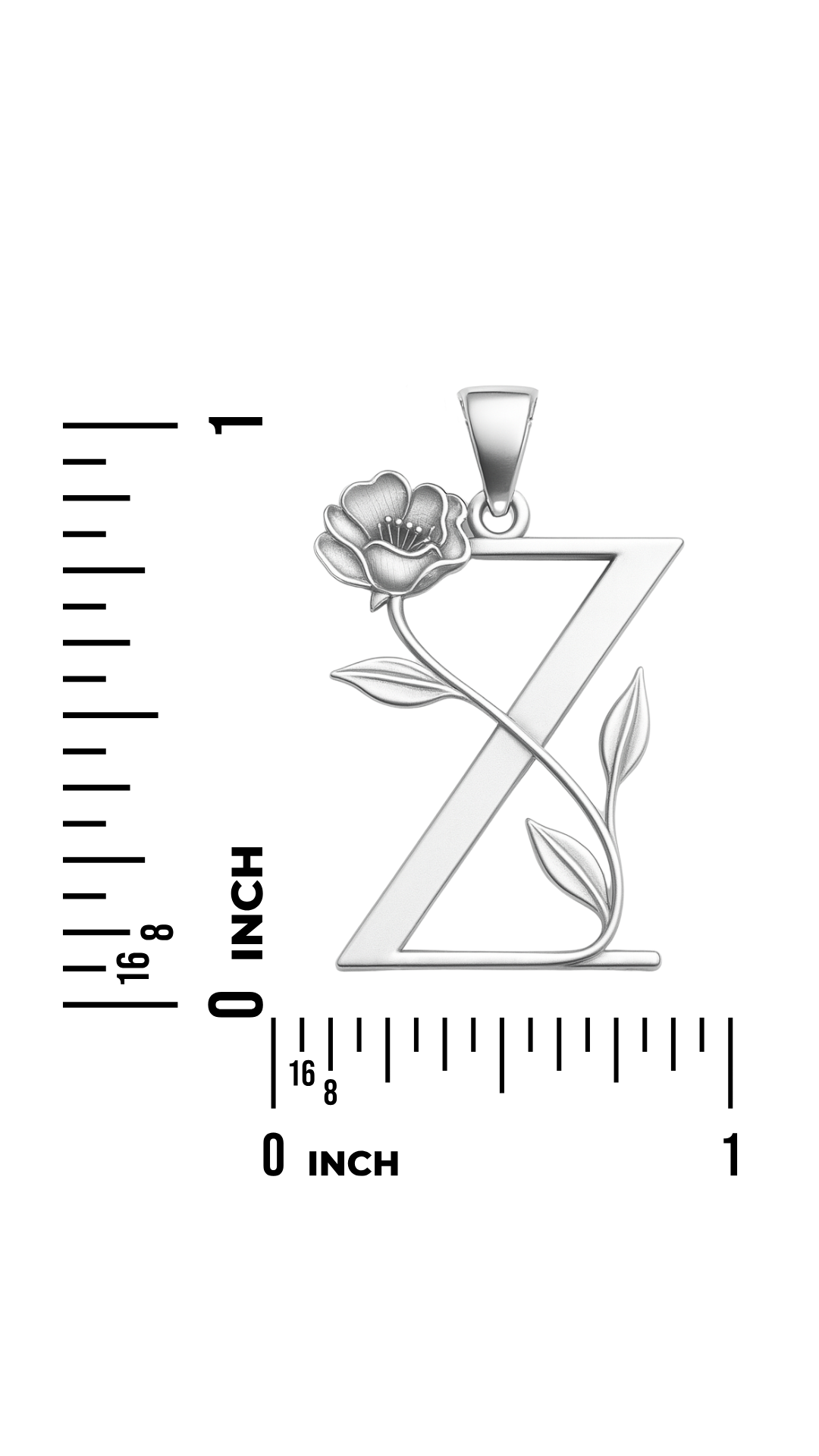 Silver “Z” Pendant Necklace with Floral & Leaf Design