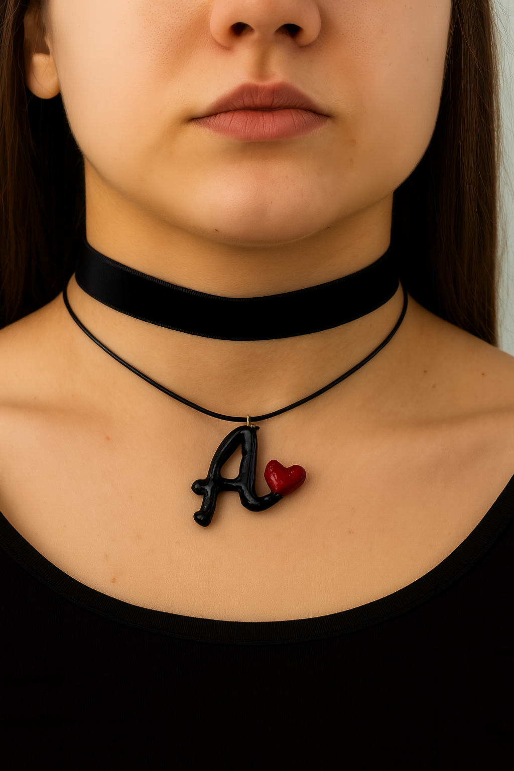 Necklace Letter A with Red Heart